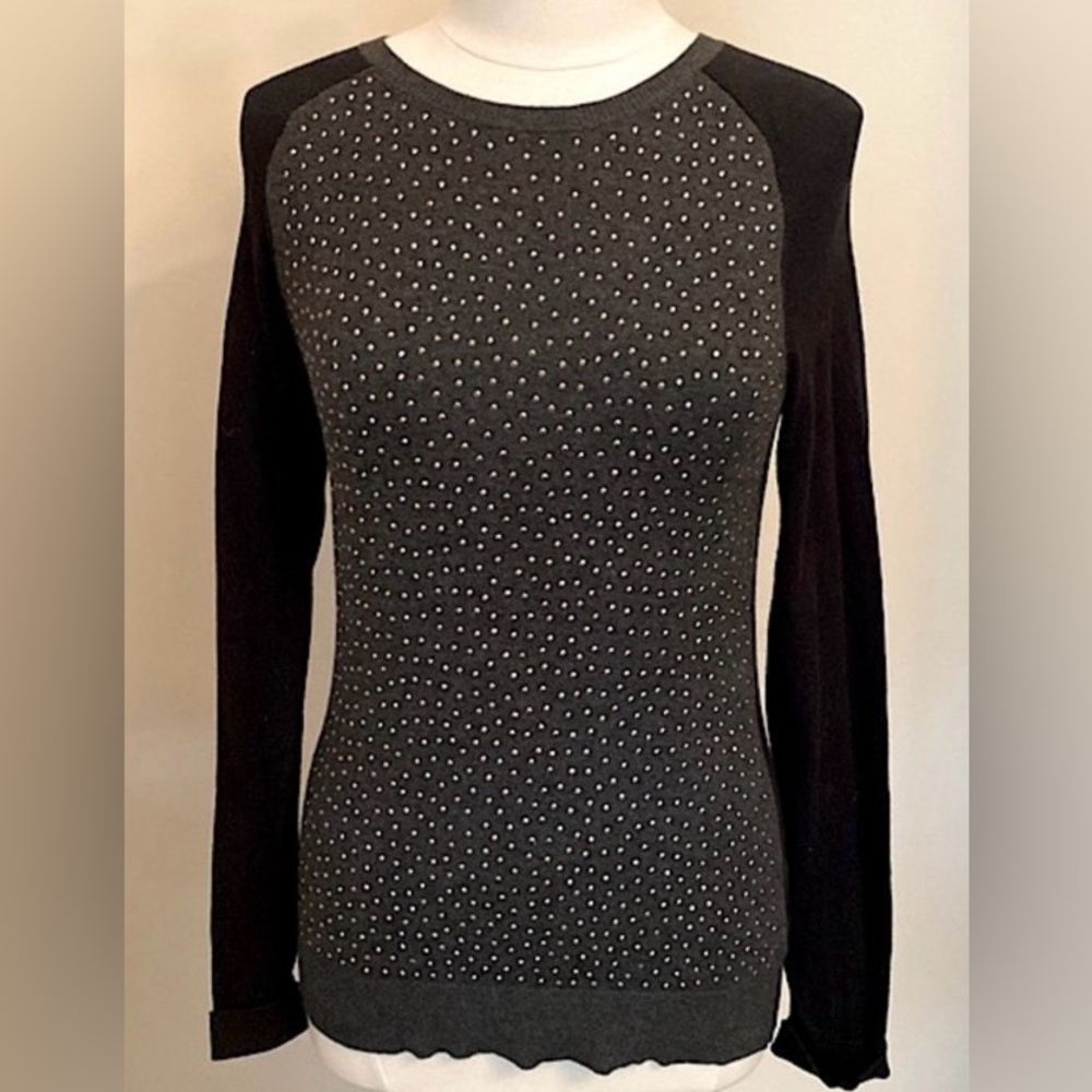 MICHAEL Michael Kors Black Gray Front Studded M Edgy Chic Glam Goth Whimsy Top